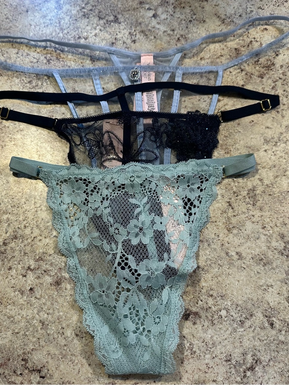 Victoria's Secret Lace Thong Set in Sage Green and Black